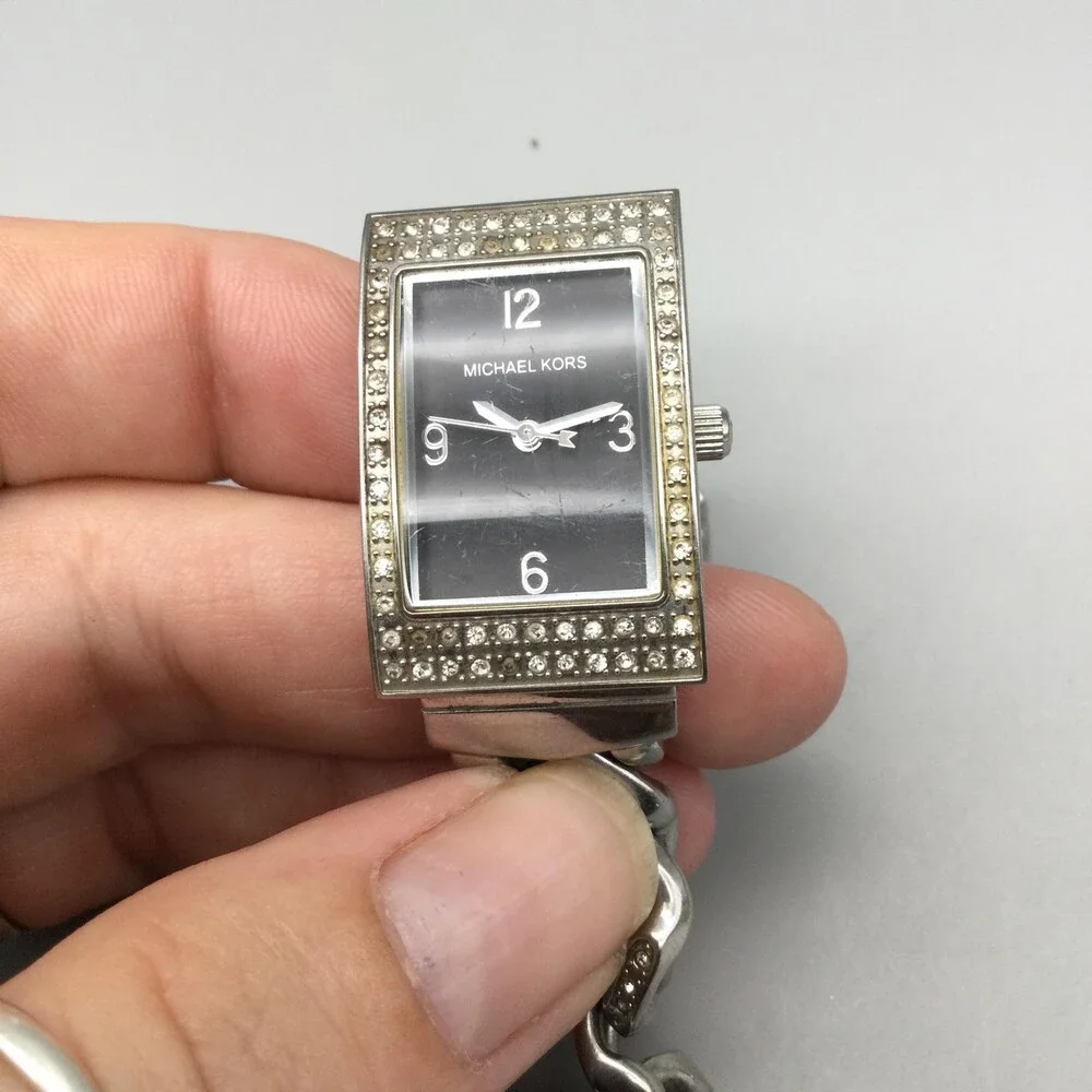 Michael Kors Womens Watch 20mm Black Dial Silver Tone Crystals New Battery 6.75